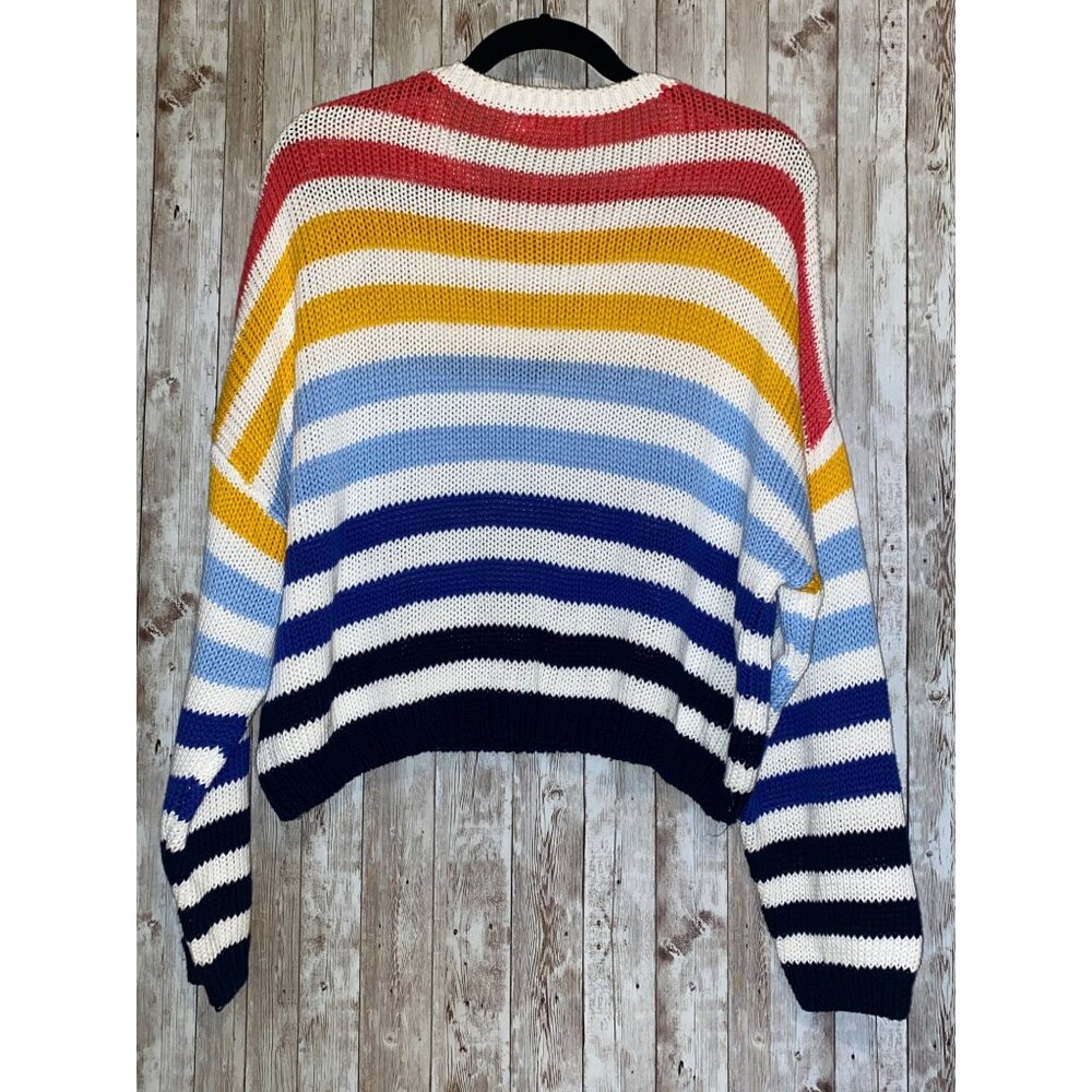 Women's Harper Colorful Striped Rainbow Slouchy Long Sleeve Knit Sweater Medium - Picture 7 of 9